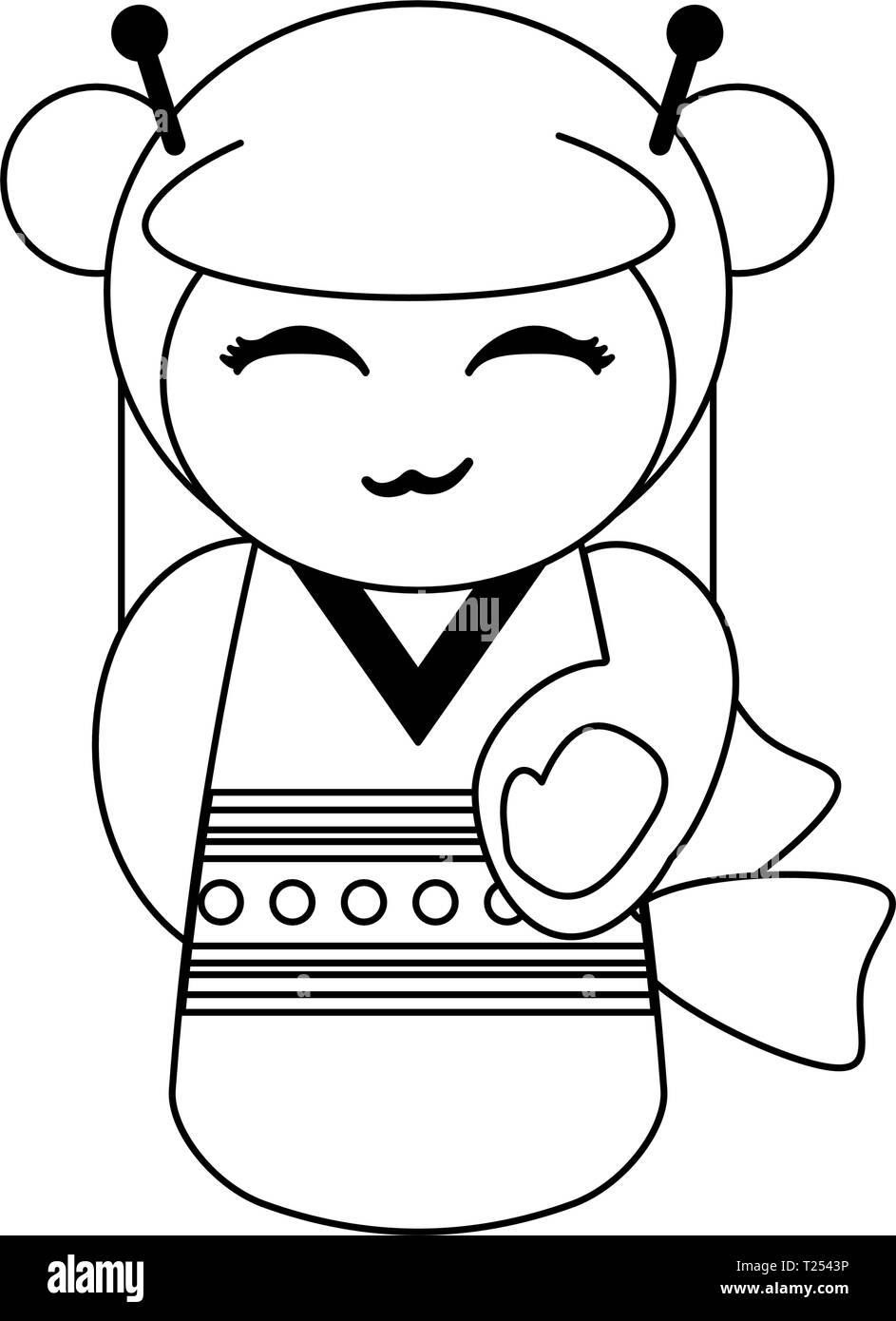 Cute japanese girl with kimono black and white Stock Vector Image & Art ...