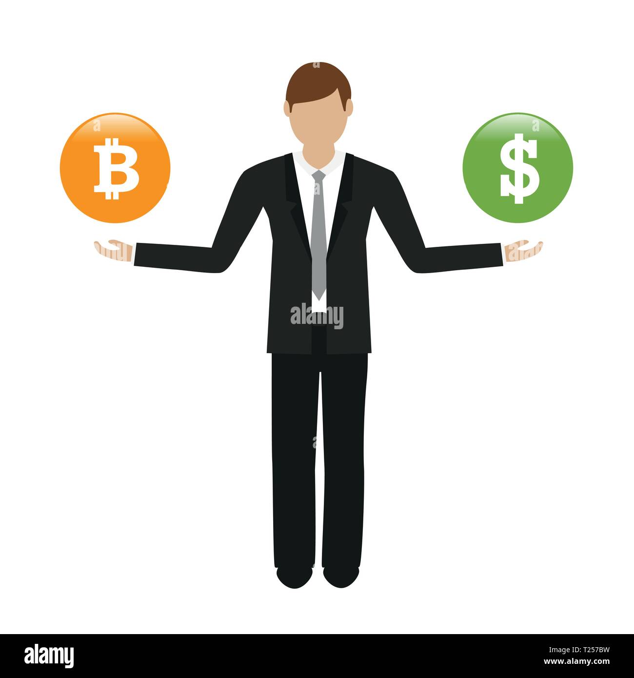 businessman with bitcoin and dollar buttons vector illustration EPS10 Stock Vector