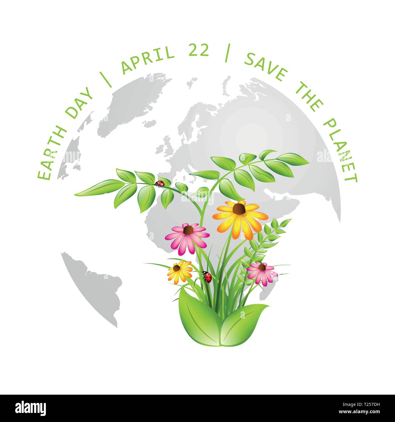 earth day save the planet globe with plants and flowers vector illustration  EPS10 Stock Vector Image & Art - Alamy