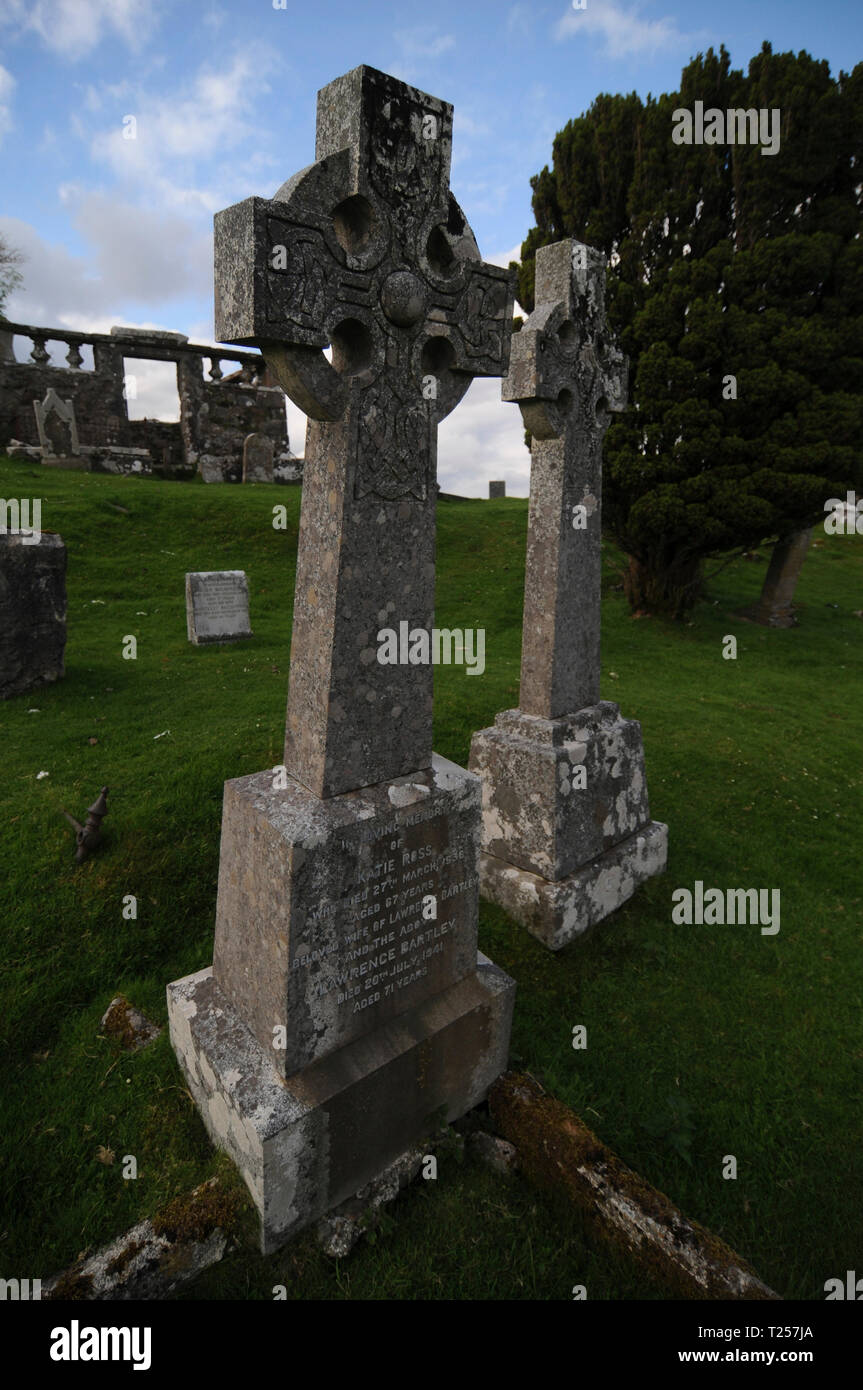 Isle of Skye, Scotland - 11th June 2015 : Celtic Crosses in the Cill Chriosd Church cemetary on the way to Elgol Stock Photo