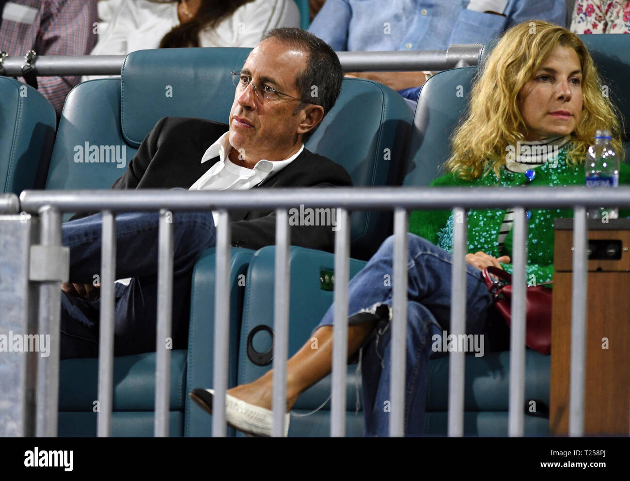 Comedian Jerry Seinfeld and his wife, Jessica, attend the Miami Open tennis  tournament Friday, March 29, 2019, in Miami Gardens, Fla. (AP Photo/Jim  Rassol Stock Photo - Alamy