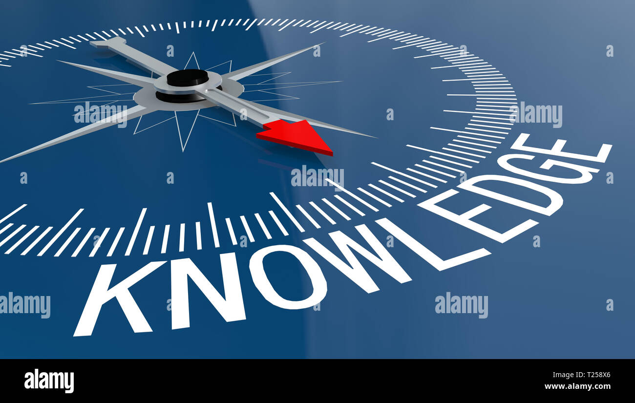 Blue compass with knowledge word, 3D rendering Stock Photo - Alamy