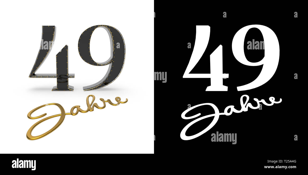 German golden number forty-nine years (number 49 years) and the inscription years with drop shadow and alpha channel. Translated from the German - yea Stock Photo