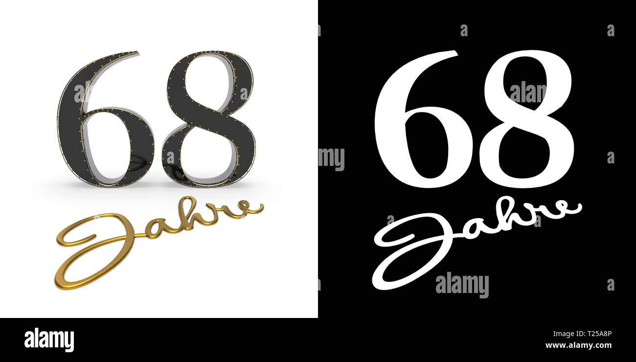 German golden number sixty-eight years (number 68 years) and the inscription years with drop shadow and alpha channel. Translated from the German - ye Stock Photo