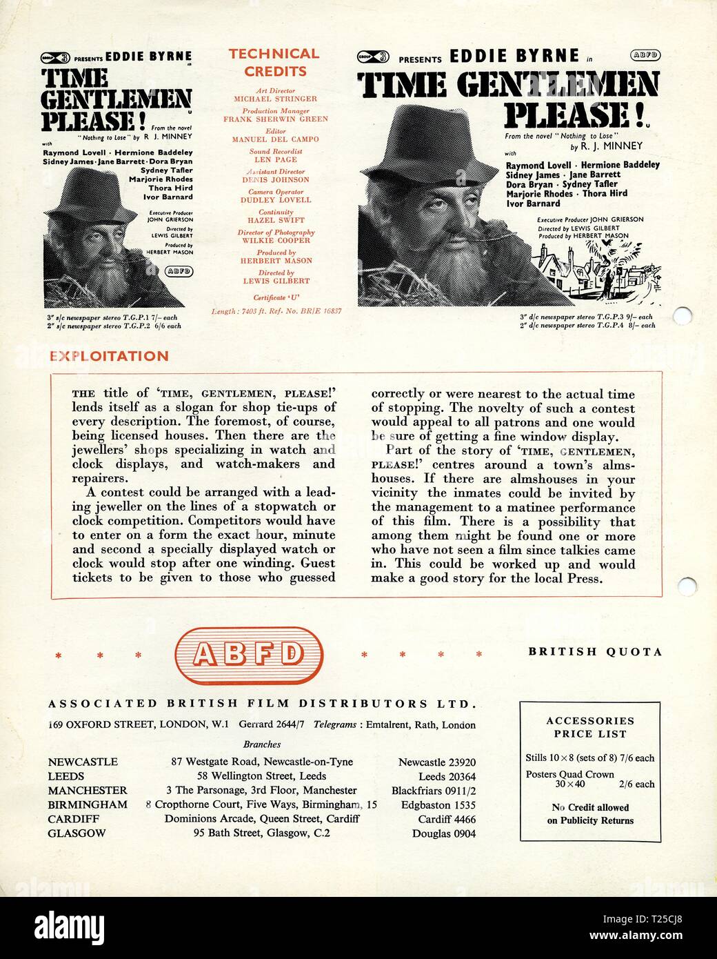 Time Gentlemen Please (1952)  Publicity information,      Date: 1952 Stock Photo