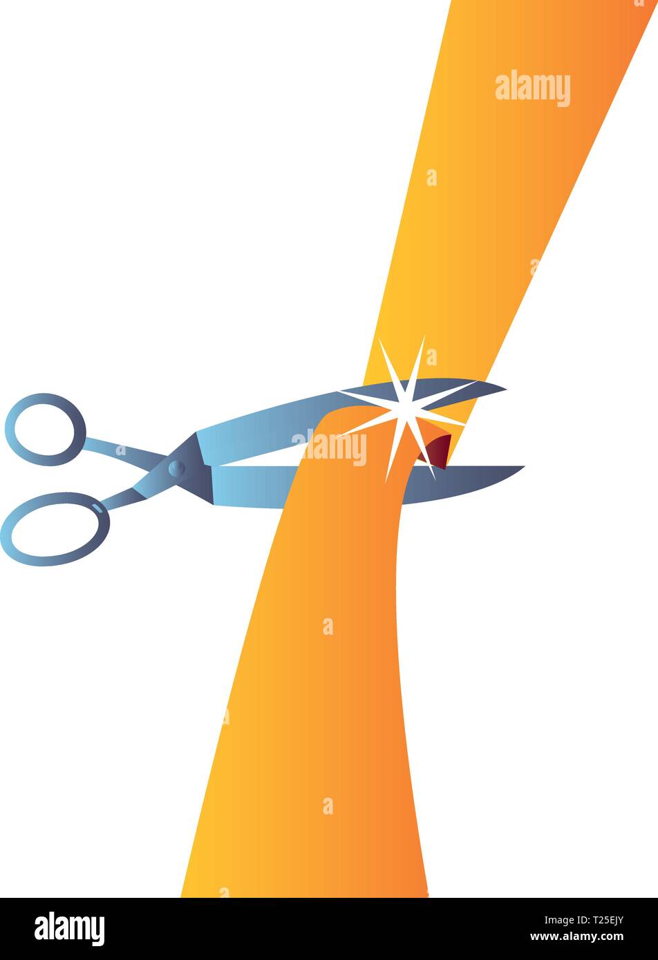 scissors cutting ribbon white background vector illustration Stock