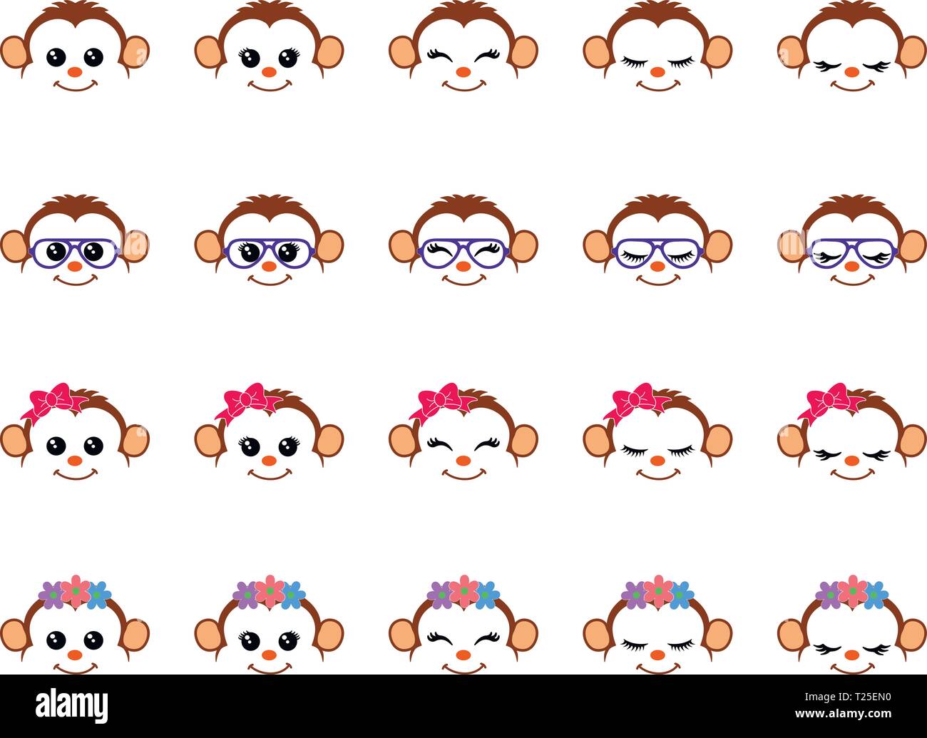 Large set of monkey faces Stock Vector Image & Art - Alamy