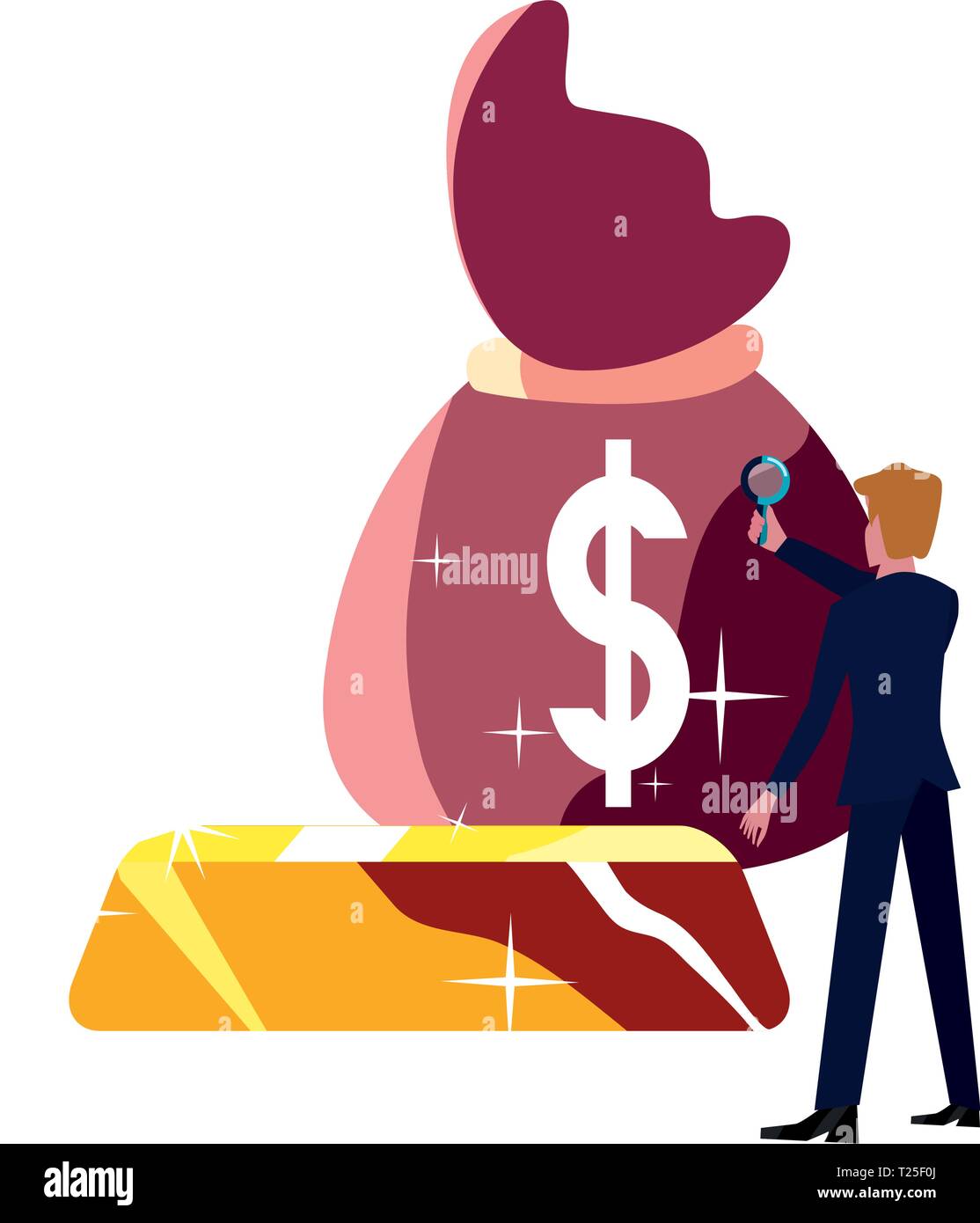 businessman money bag gold bar vector illustration Stock Vector Image ...