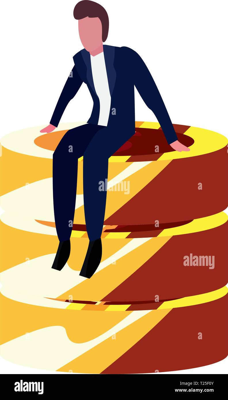 businessman sitting on coins stack vector illustration Stock Vector ...