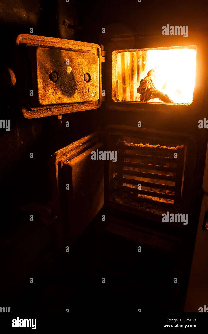 Old wood fired stove, Bulgaria Stock Photo