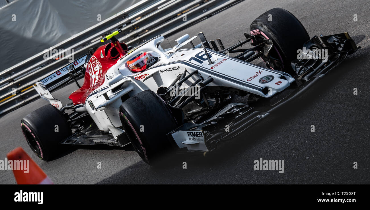 Monte Carlo/Monaco - 05/24/2018 - #16 Charles LECLERC (MCO) in his Alfa Romeo Sauber C37 during the opening day of running ahead of the 2018 Monaco Gr Stock Photo