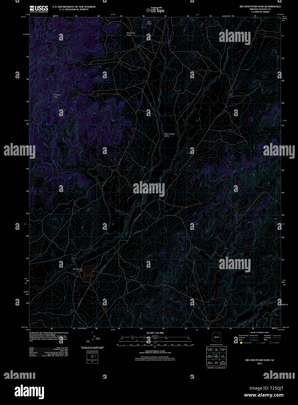 USGS TOPO Map Arizona AZ Big Mountain - Usgs Topo Map Arizona Az Big Mountain Dam 20111109 Tm Inverted Restoration T25GJT 