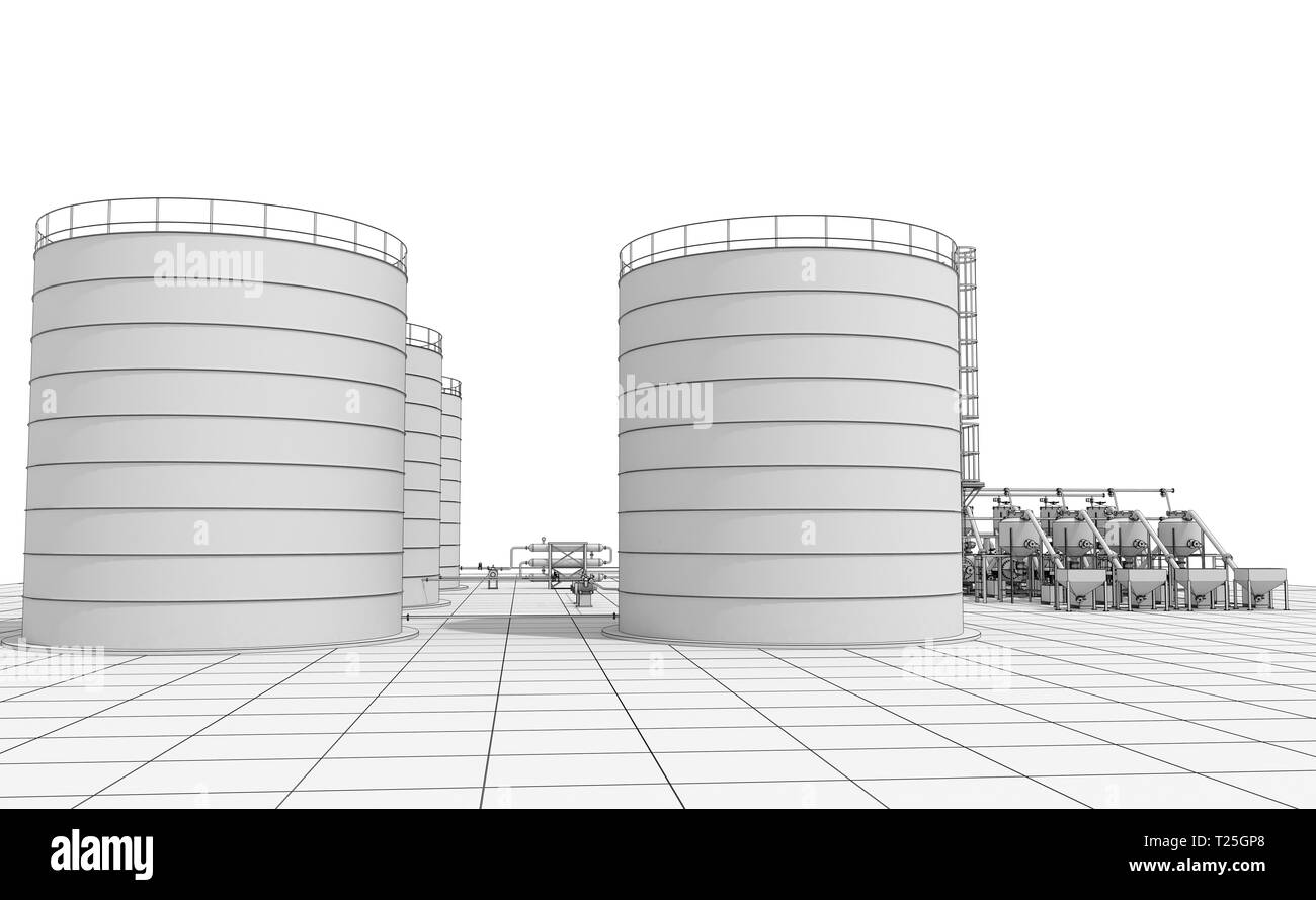 oil refinery, chemical production, waste processing plant, exterior ...