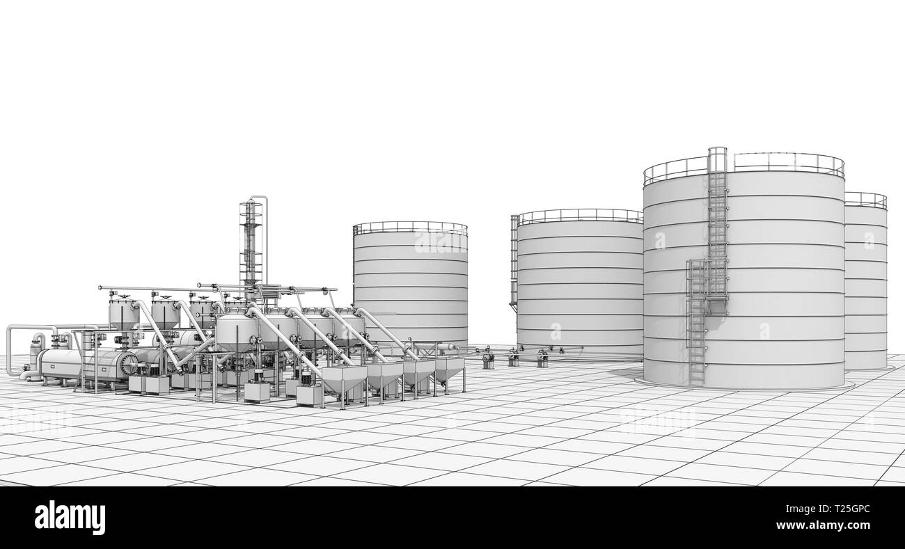 oil refinery, chemical production, waste processing plant, exterior ...