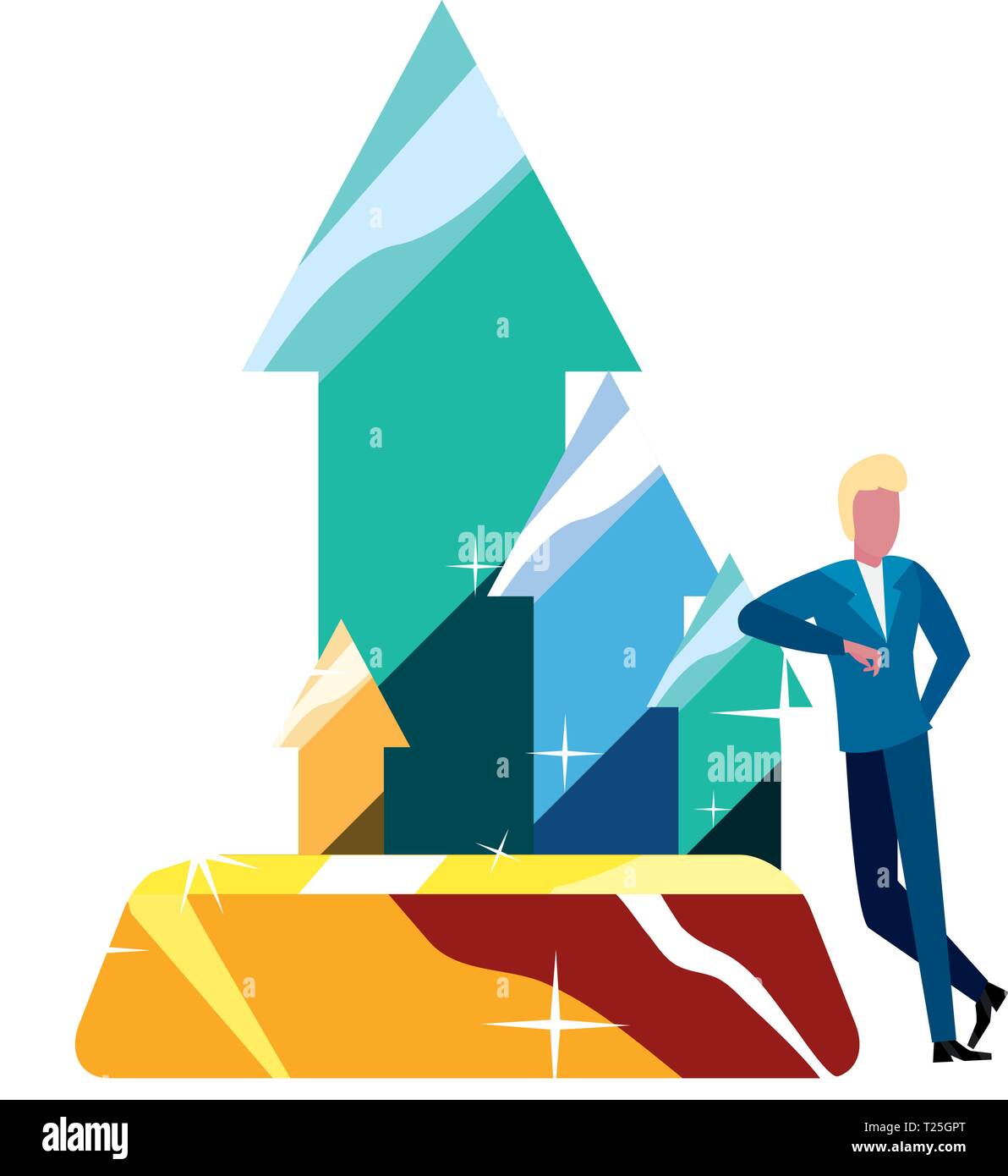 businessman gold bar arrows bank vector illustration vector ...