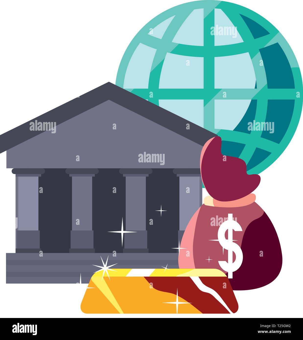 bank saving money bag gold bar world vector illustration Stock Vector ...