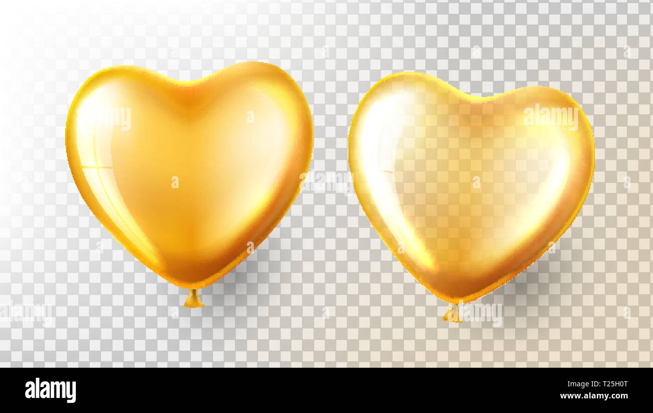 Heart Balloon Vector. Transparent 3D Realistic Gold Yellow Balloon In ...