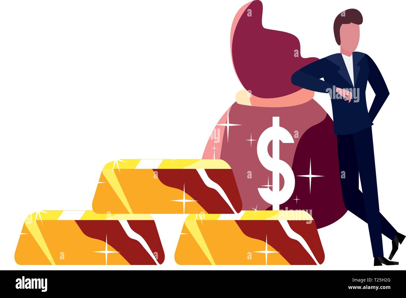 businessman money bag gold bars bank vector illustration vector ...