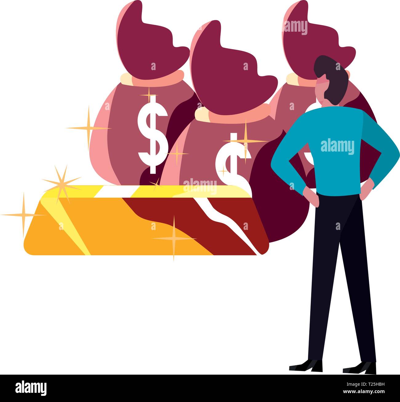 businessman money bags and gold bar vector illustration Stock Vector ...