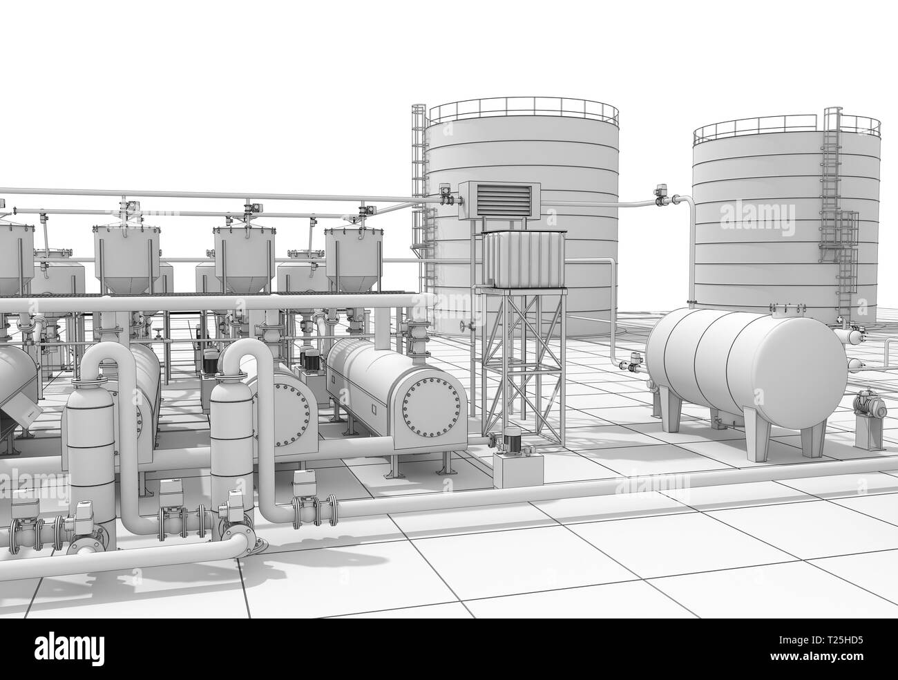 oil refinery, chemical production, waste processing plant, exterior visualization, 3D