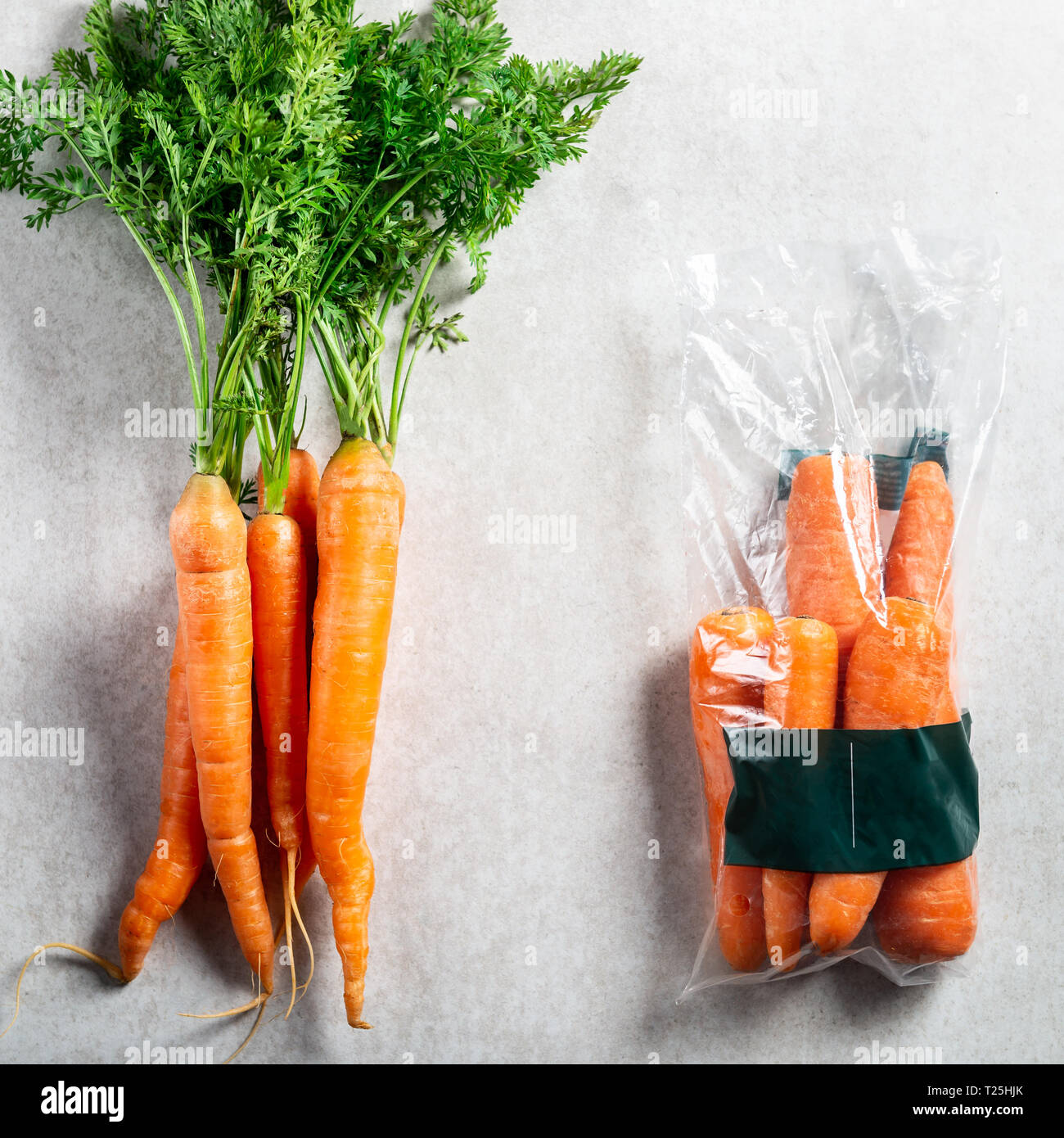 Carrots in plastic bag VS NO bag. Say NO to plastic when buying