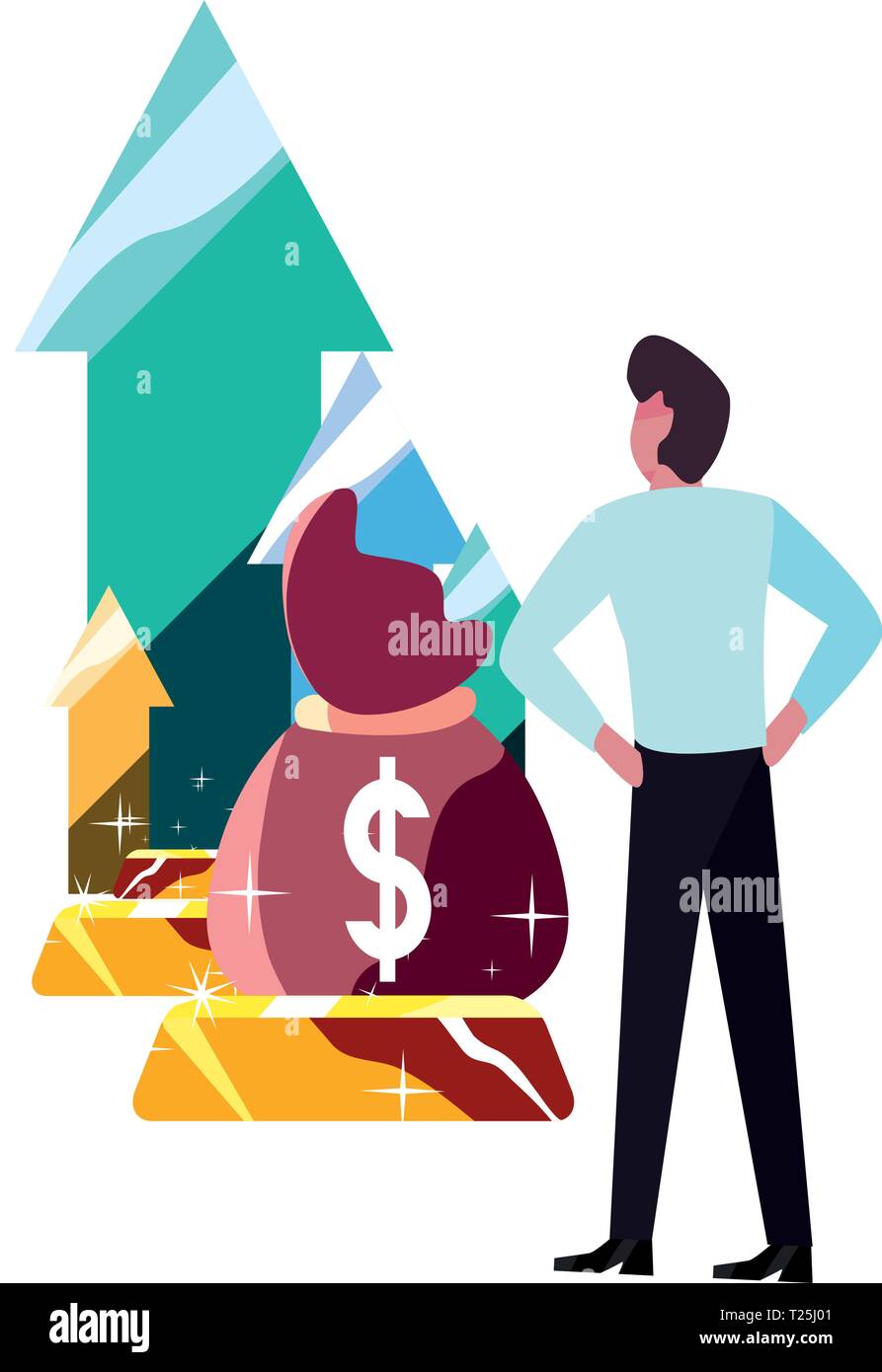 businessman bag money gold bar bank vector illustration vector ...