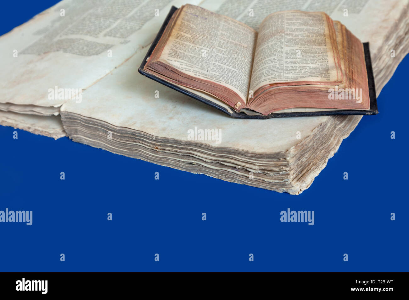 Old book cover, vintage texture, isolated on blue background. Old ...