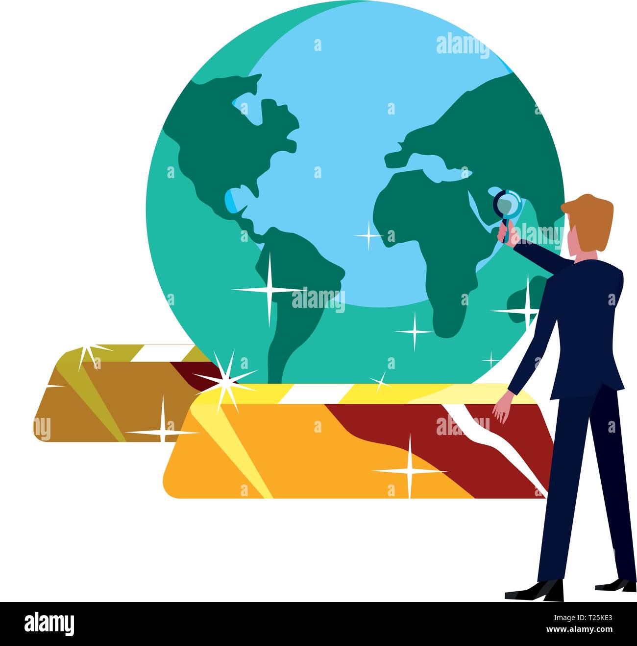 businessman world gold bars bank vector illustration vector ...