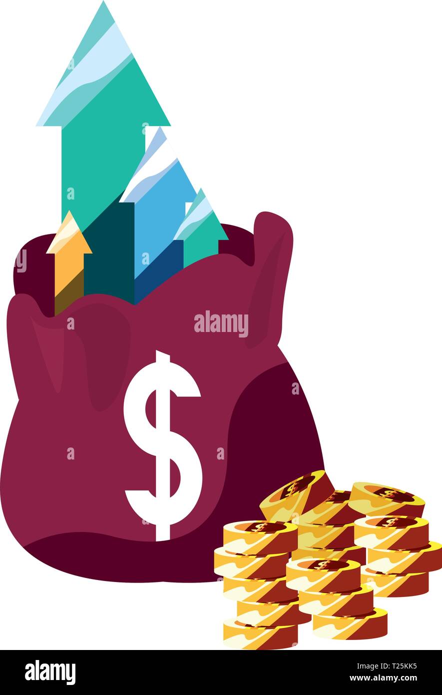 money bag arrows and coins growing vector illustration Stock Vector ...