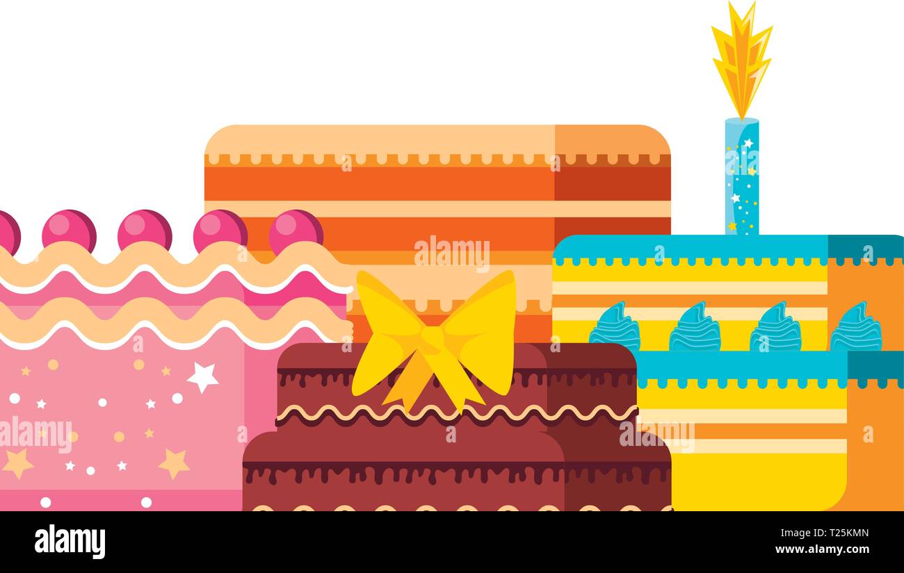 set of sweet cakes of birthday vector illustration design Stock Vector ...