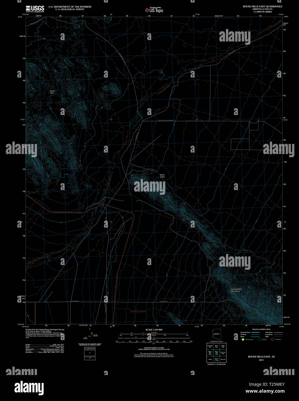 USGS TOPO Map Arizona AZ Bouse Hills East 20111025 TM Inverted
