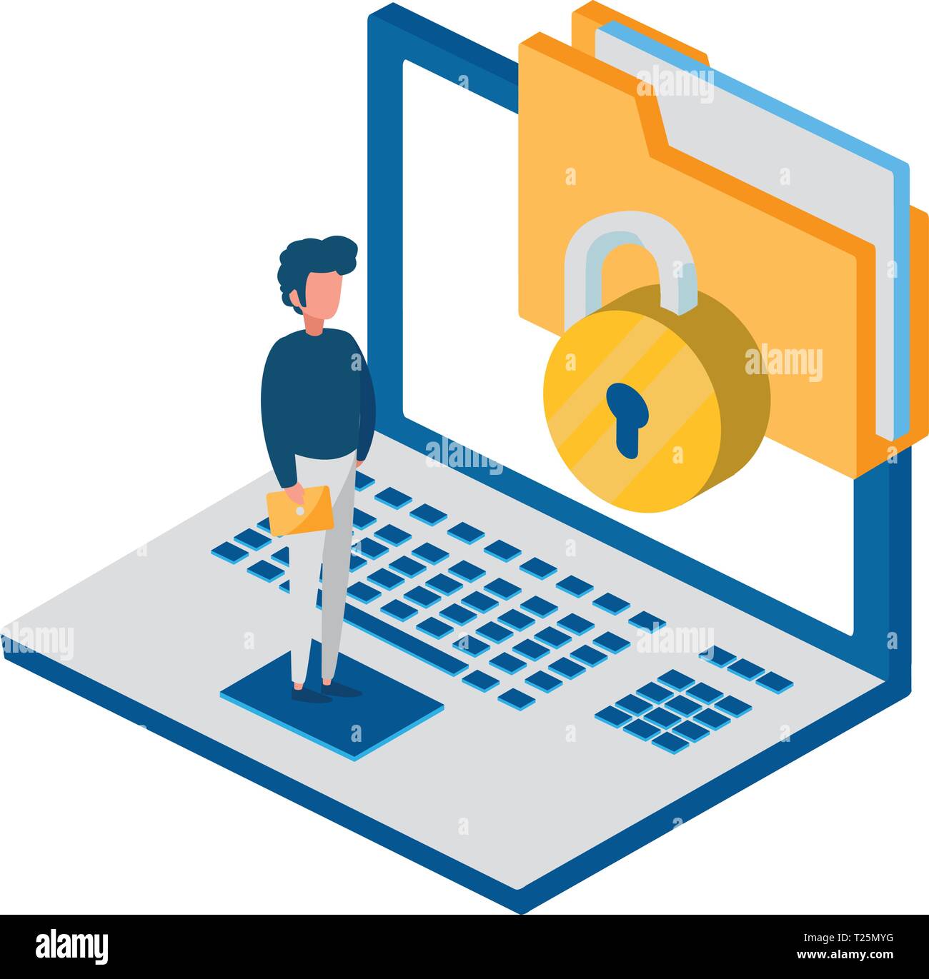 laptop computer with padlock and documents vector illustration design ...