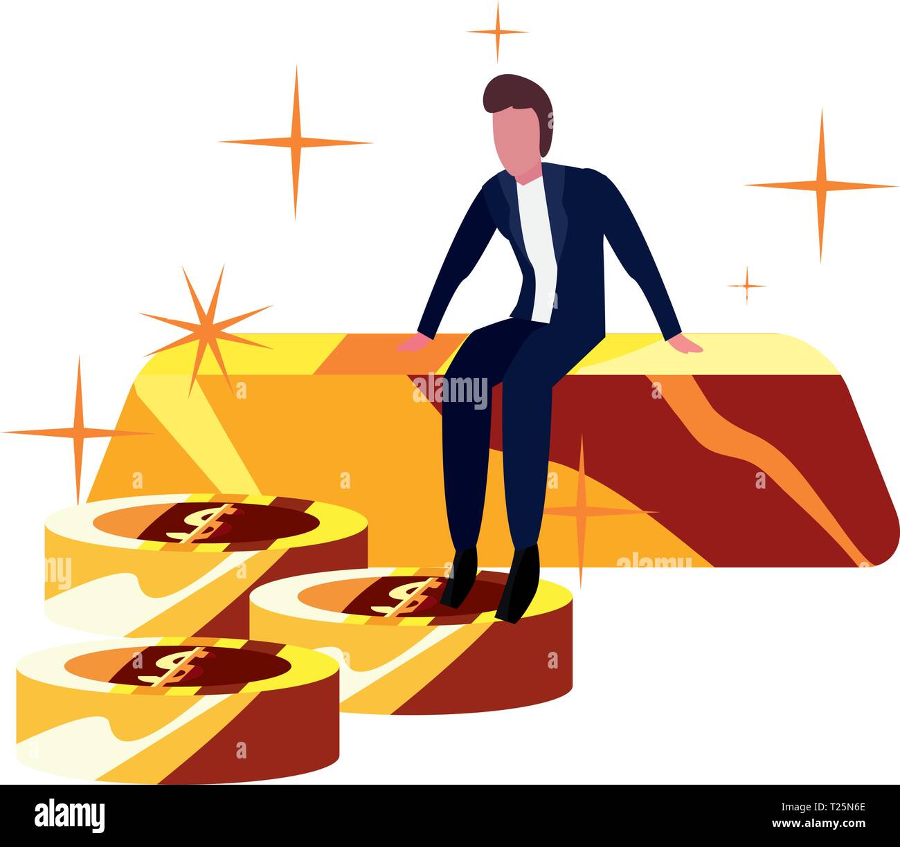 businessman money coins gold bar vector illustration Stock Vector Image ...