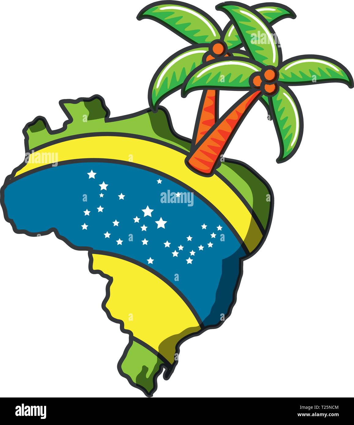 map of brazil with palm tree vector illustration design Stock Vector ...