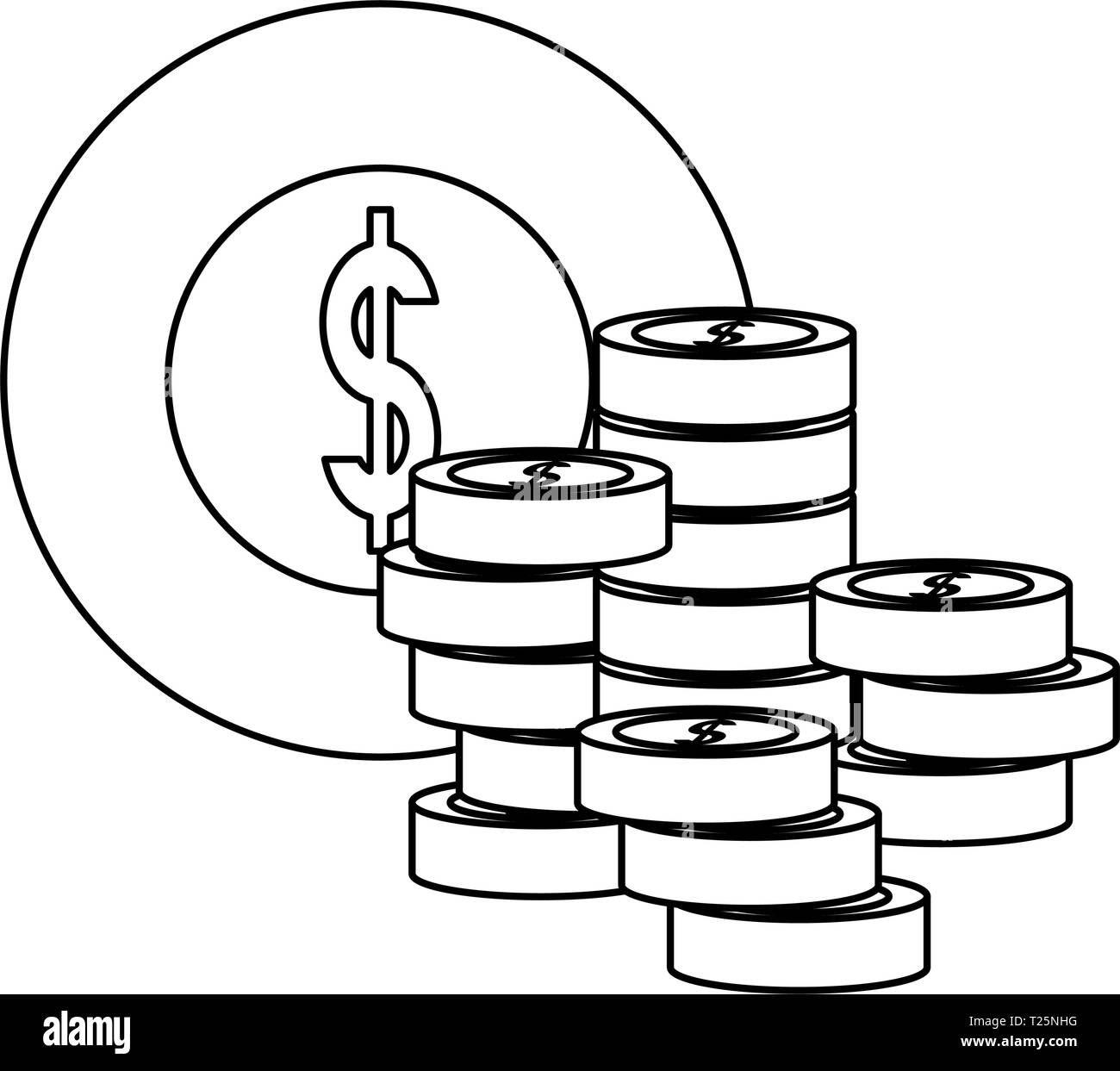 Stacked coins illustration Black and White Stock Photos & Images - Alamy