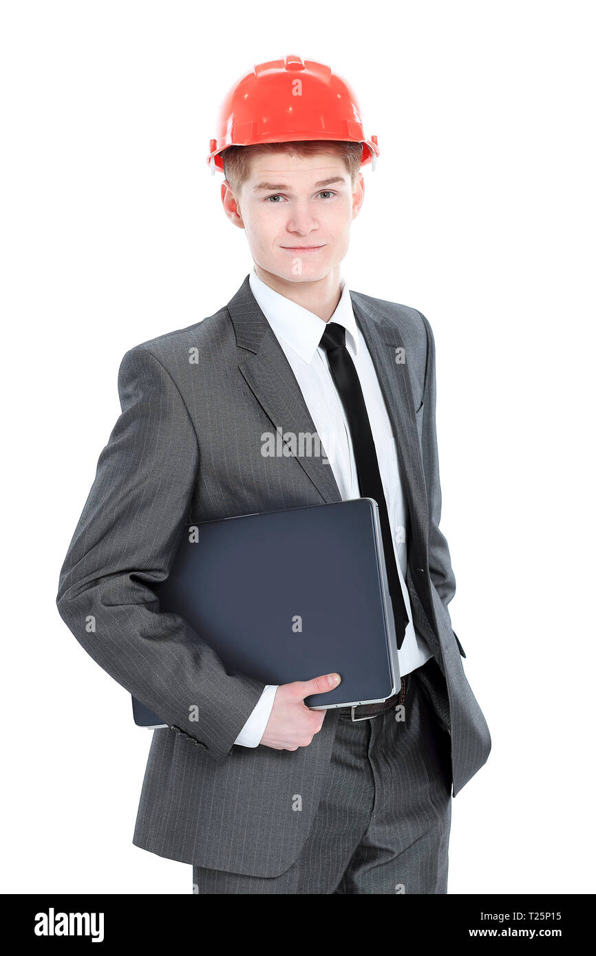 in full growth.young engineer architect with laptop Stock Photo