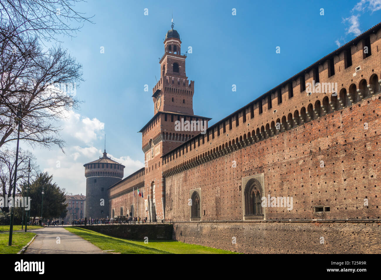 The Sforzesco Castle in Milan on a spring day, Italy Stock Photo