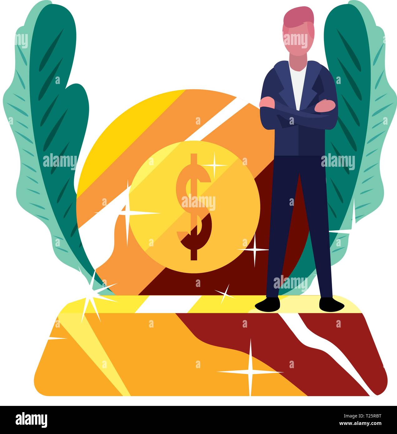 businessman gold bar coin money bank vector illustration vector ...