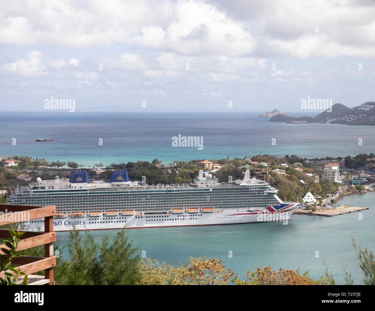 A View Of The Cruise Ship Britannia Moored In Castries St Lucia One Of The Caribbean Islands Taken In March Which Is Their Springtime Stock Photo Alamy