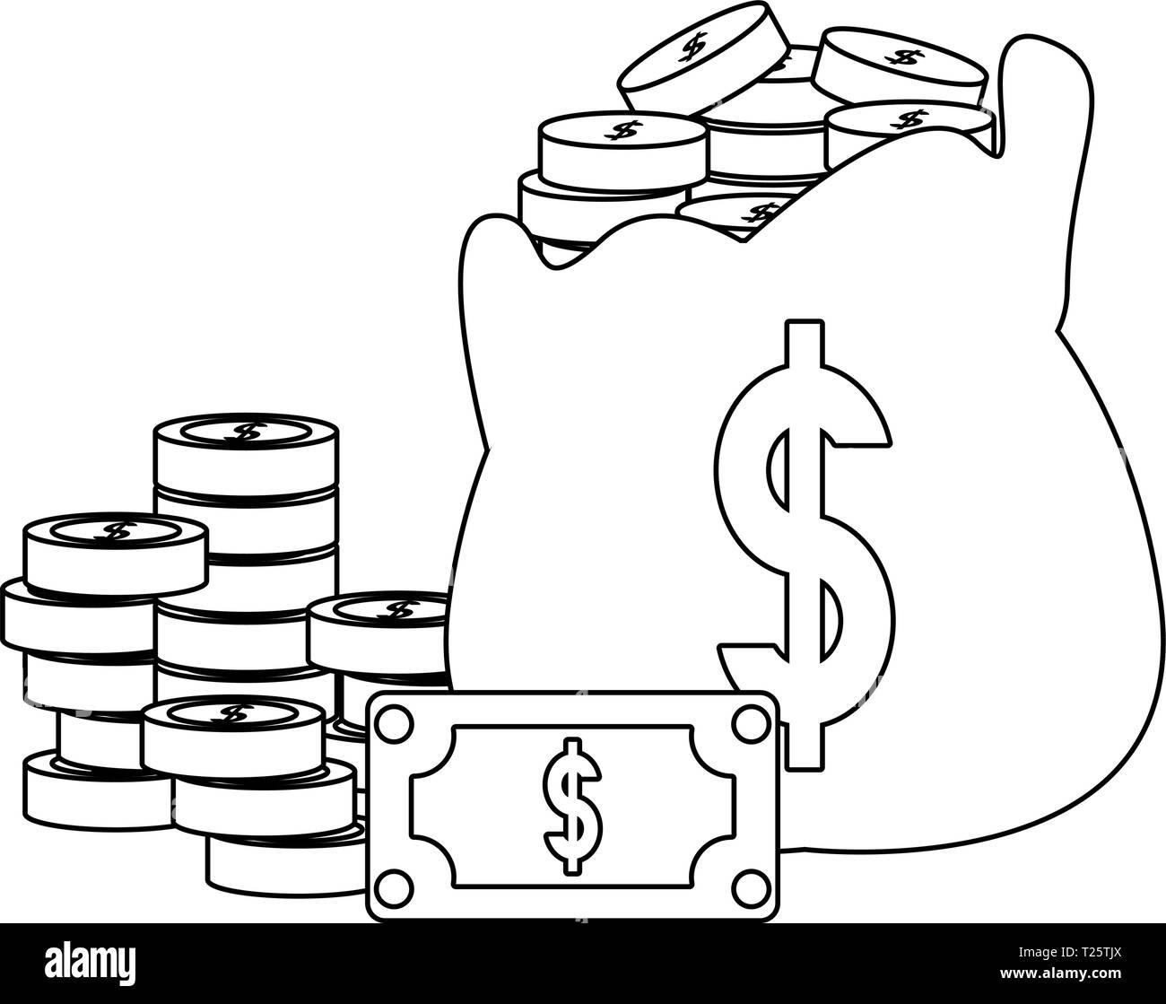 money bag coins stacked banknote banking vector illustration Stock ...