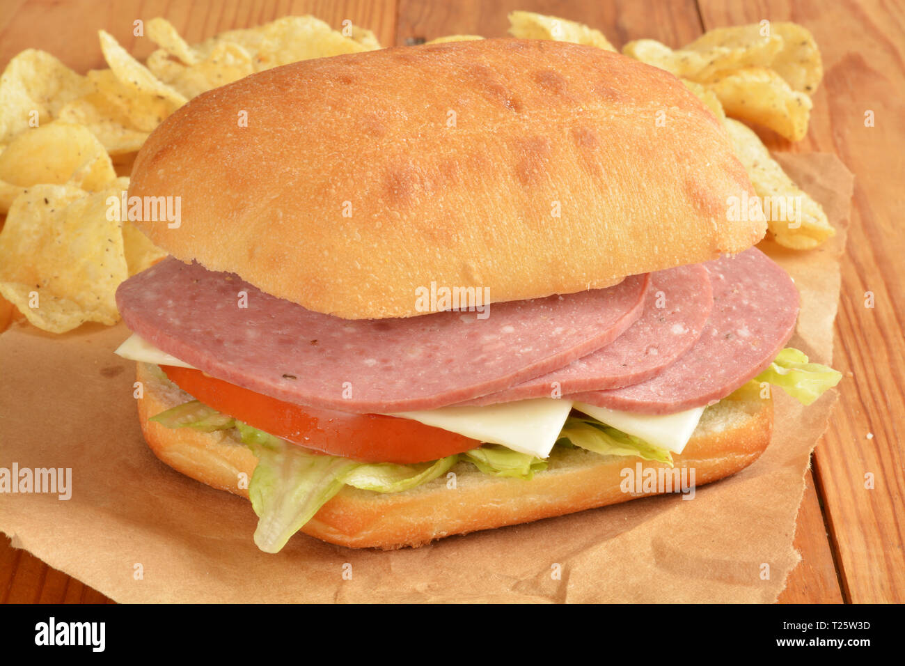 A cotto salami and swiss cheese sandwich on a telera bun Stock Photo