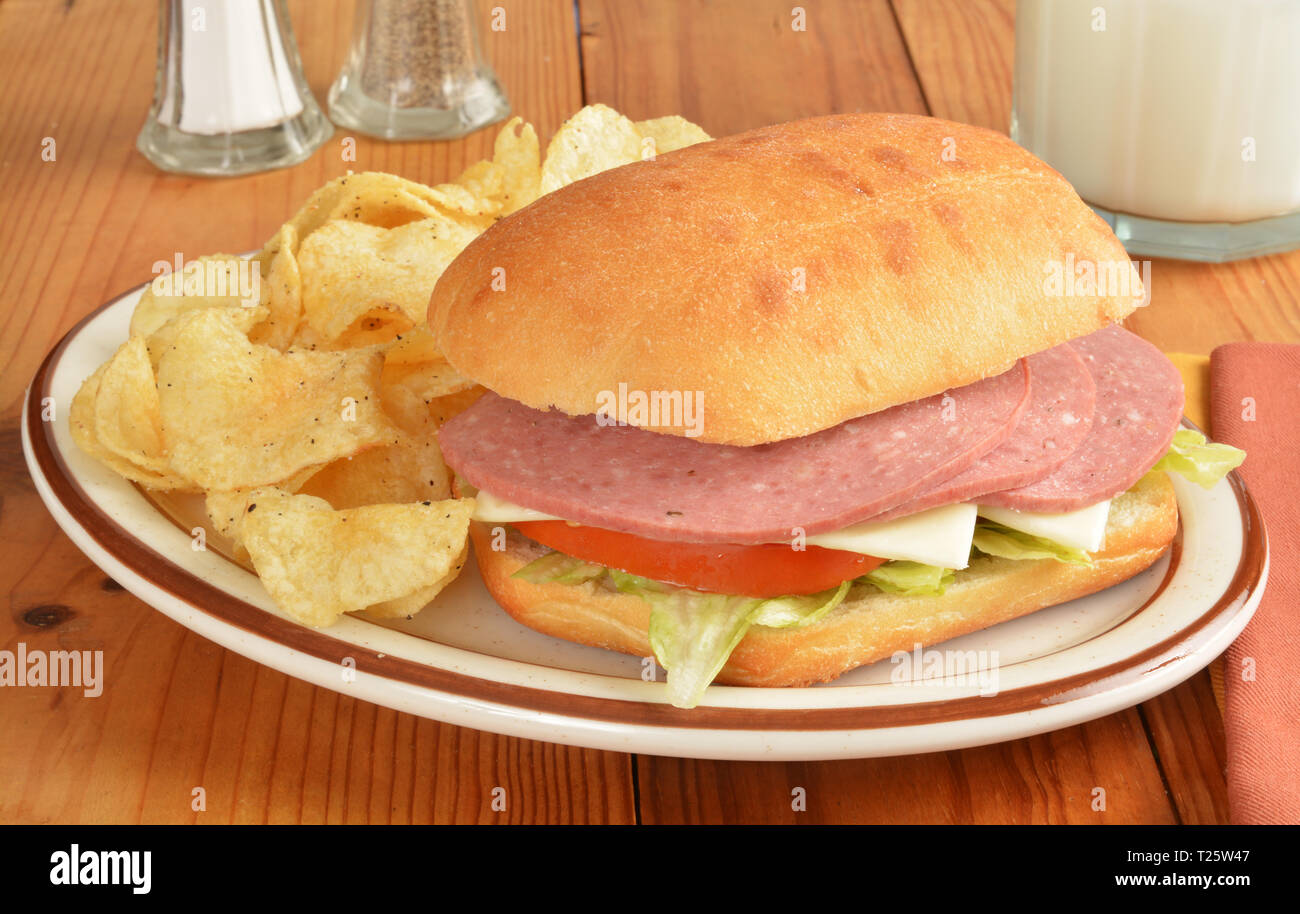 A salami and swiss cheese sandwich on a telera bun Stock Photo Alamy