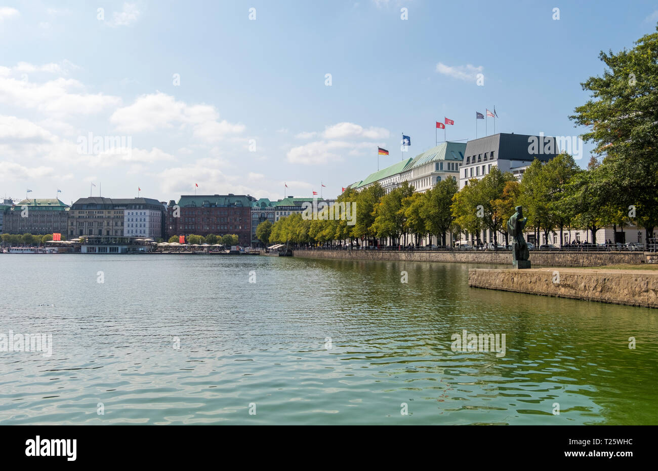 View of Alster Lake and famous buildings in downtown district of Hamburg, Germany Stock Photo