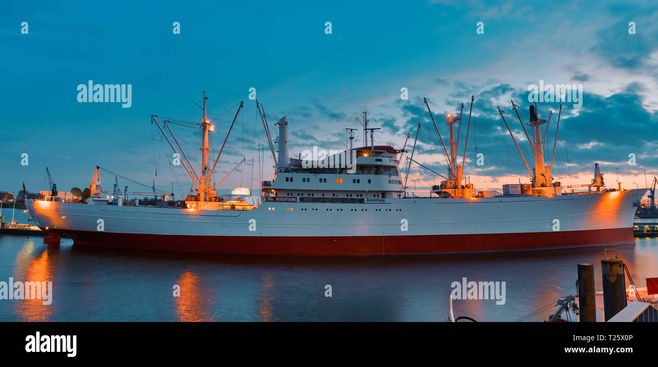 HAMBURG, GERMANY - MARCH 30, 2016: The famous Cap San Diego is towed at its home quai and waits for visitors and cruise bookings. Stock Photo