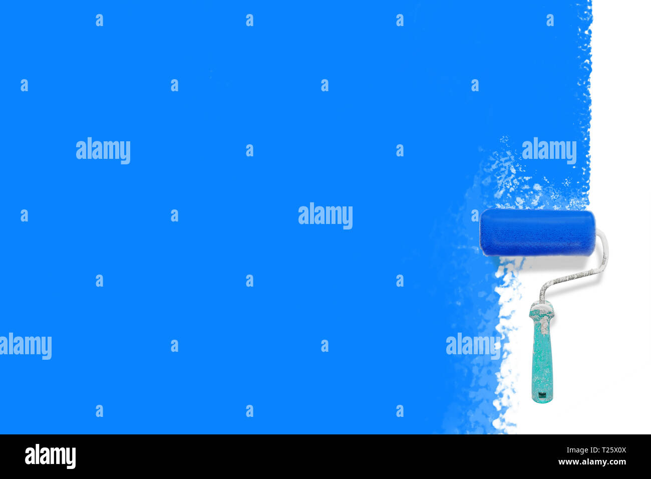 roller brush with blue paint background Creative, decorating and