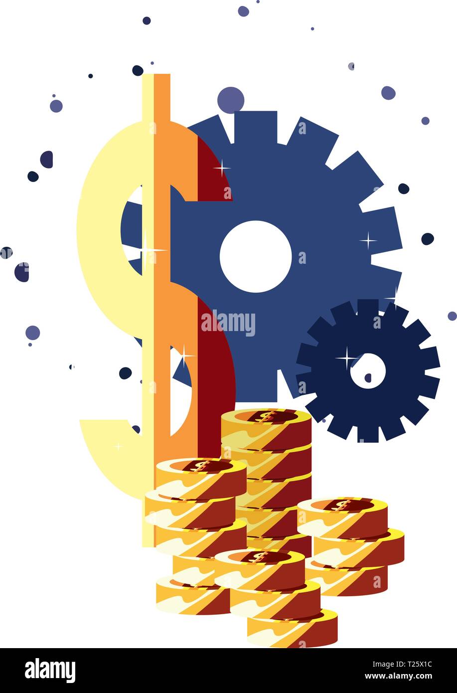 coins money stack dollar gears business vector illustration Stock ...
