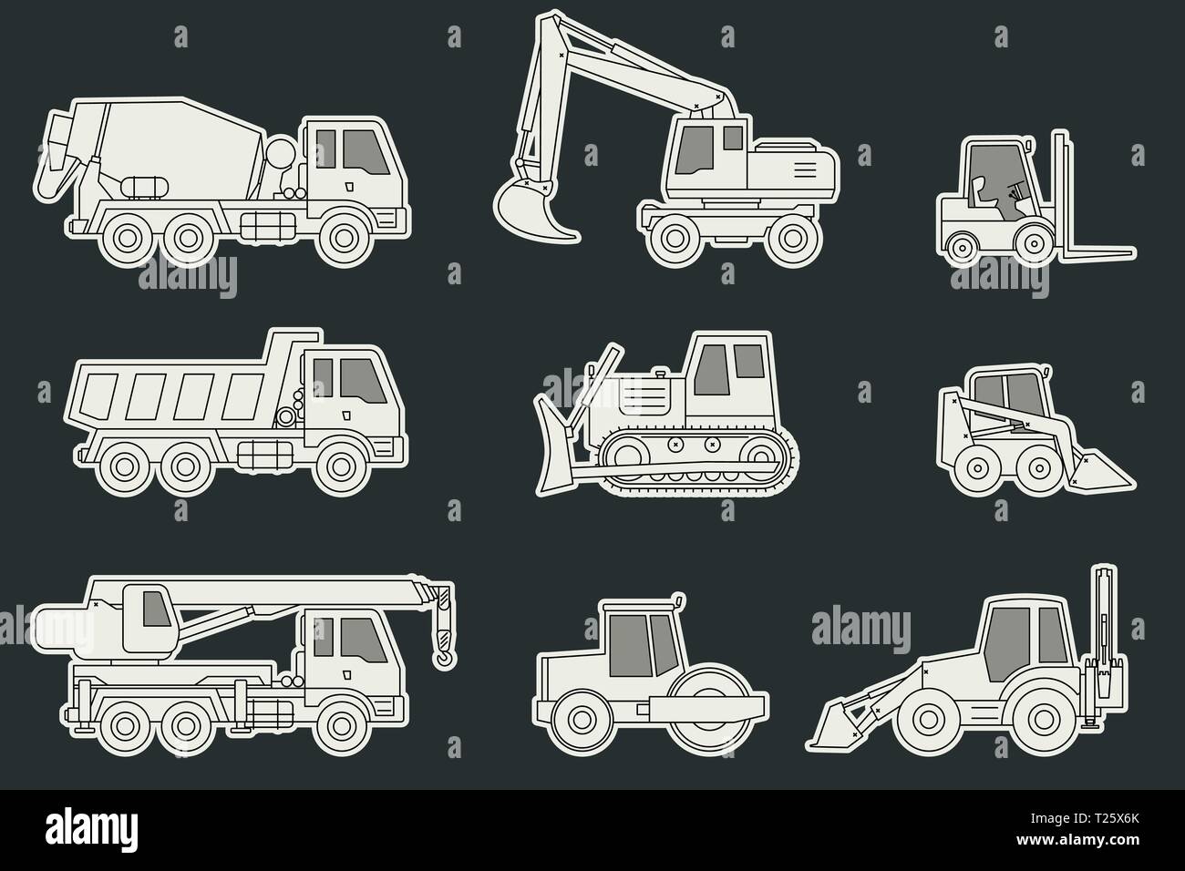 Construction machinery icons. Stock Vector