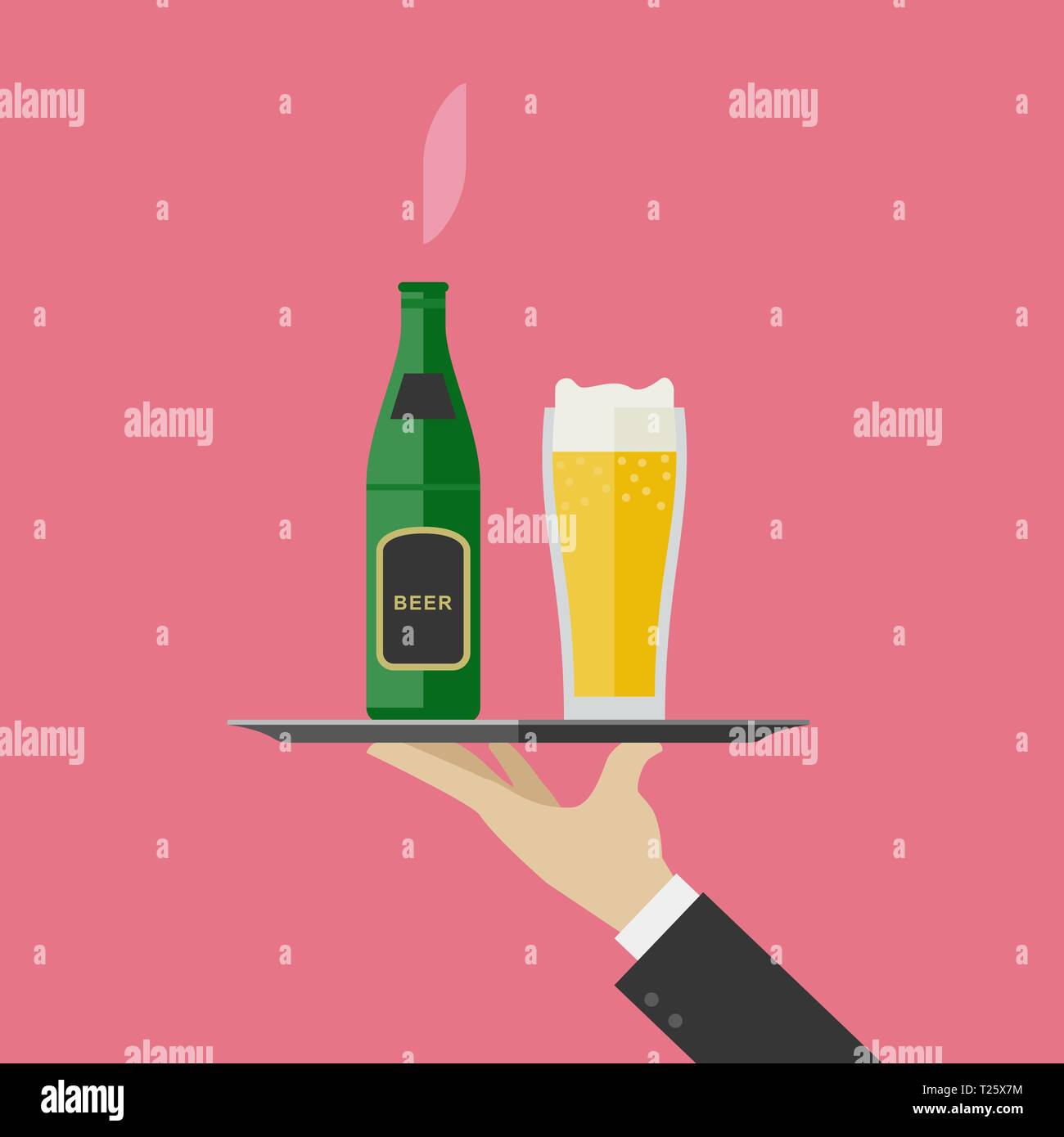 Waiter brings beer Stock Vector