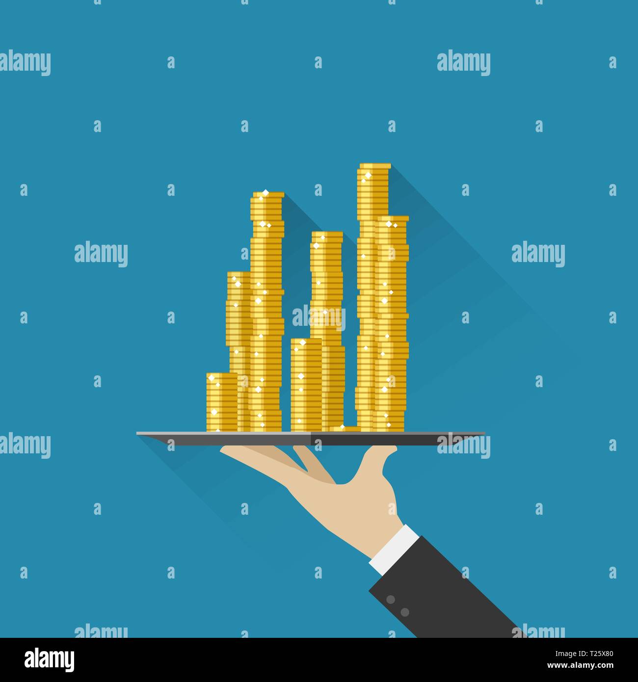 Business man holds a tray with coins Stock Vector Image & Art - Alamy