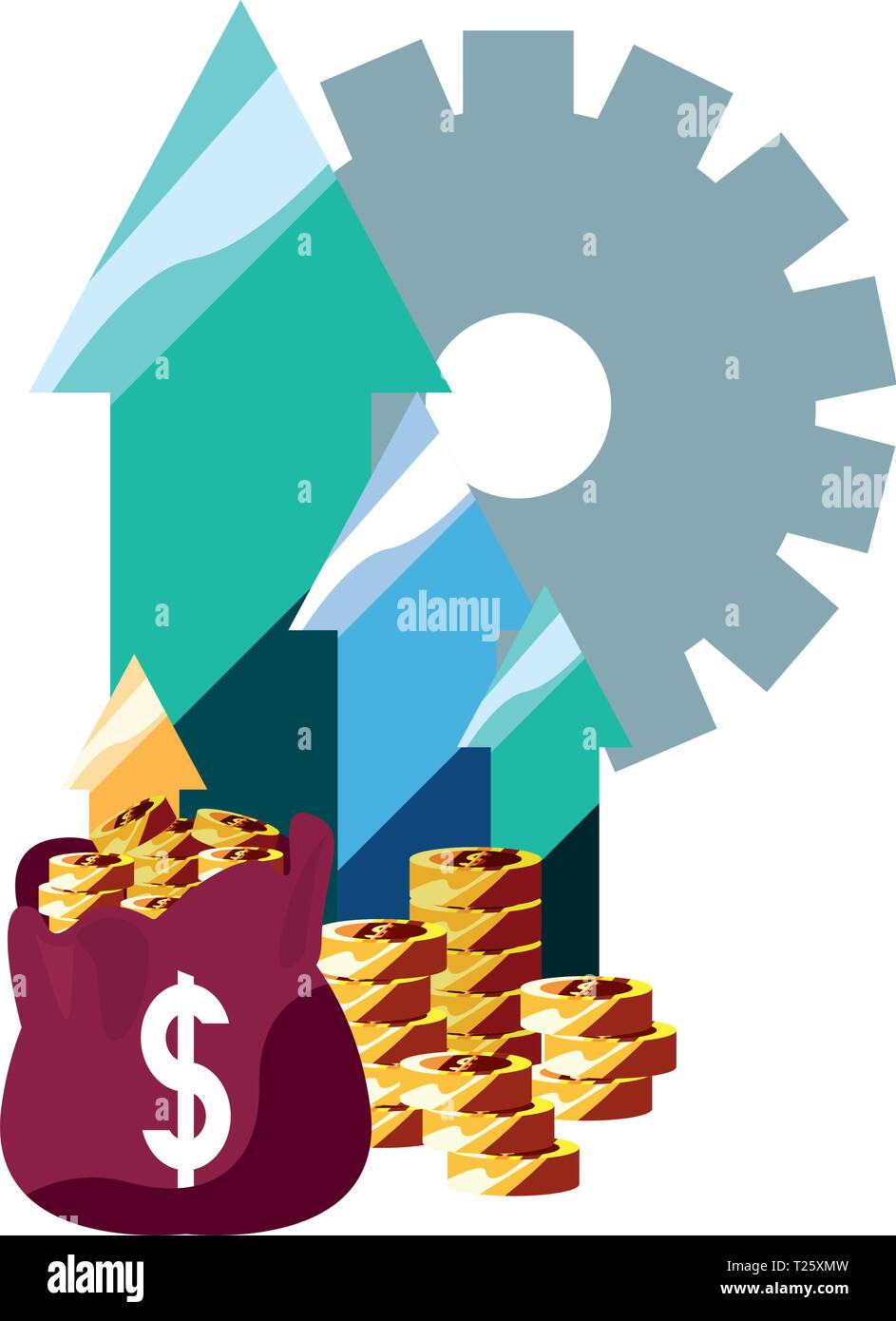coin money bags finance up arrows vector illustration Stock Vector ...